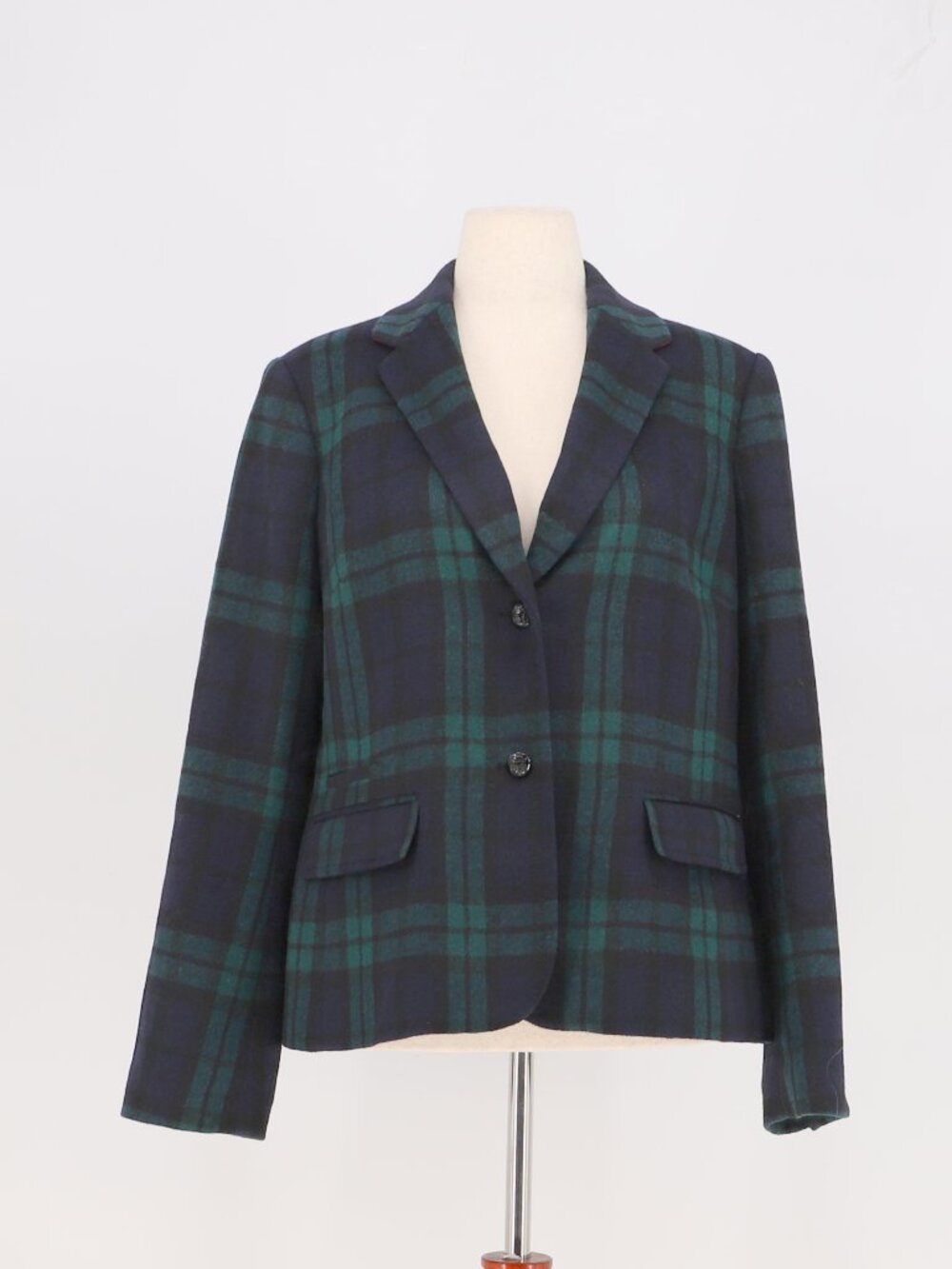 TALBOTS Wool Blend Black Watch Tartan Plaid Blazer Size 14